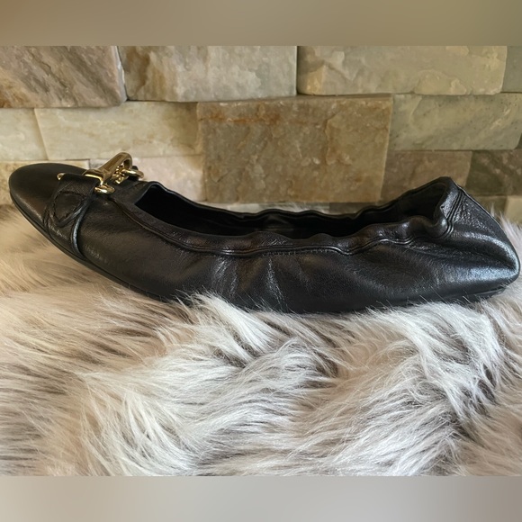 Burberry Black Flat with Gold Horse Bridle Bit Detail - Picture 7 of 13